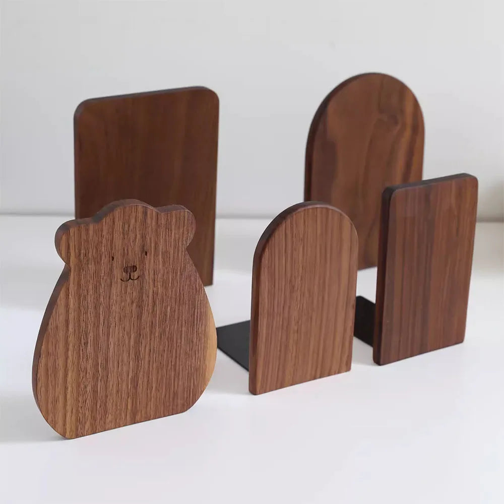 Nature Wooden Bookends Desktop Bookshelf Desk Organizer Office Home Book Accessories Storage Book Holder Wood Book Ends