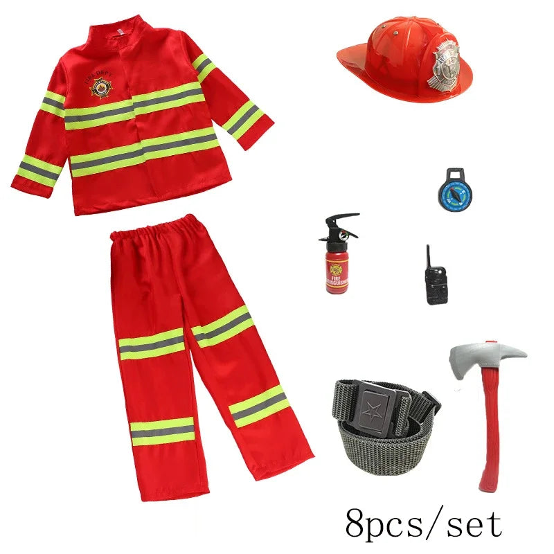 Halloween Kids Firefighter Uniform Children Sam Fireman Role Work Clothing Suit Boy Kids Cosplay Costume Party Costume Gift