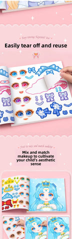 Stickers Book Handicrafts Creative Kids Stickers 15 Pages Toy Puzzle Reusable for Girls Cartoon Princess Make A Face Stickers
