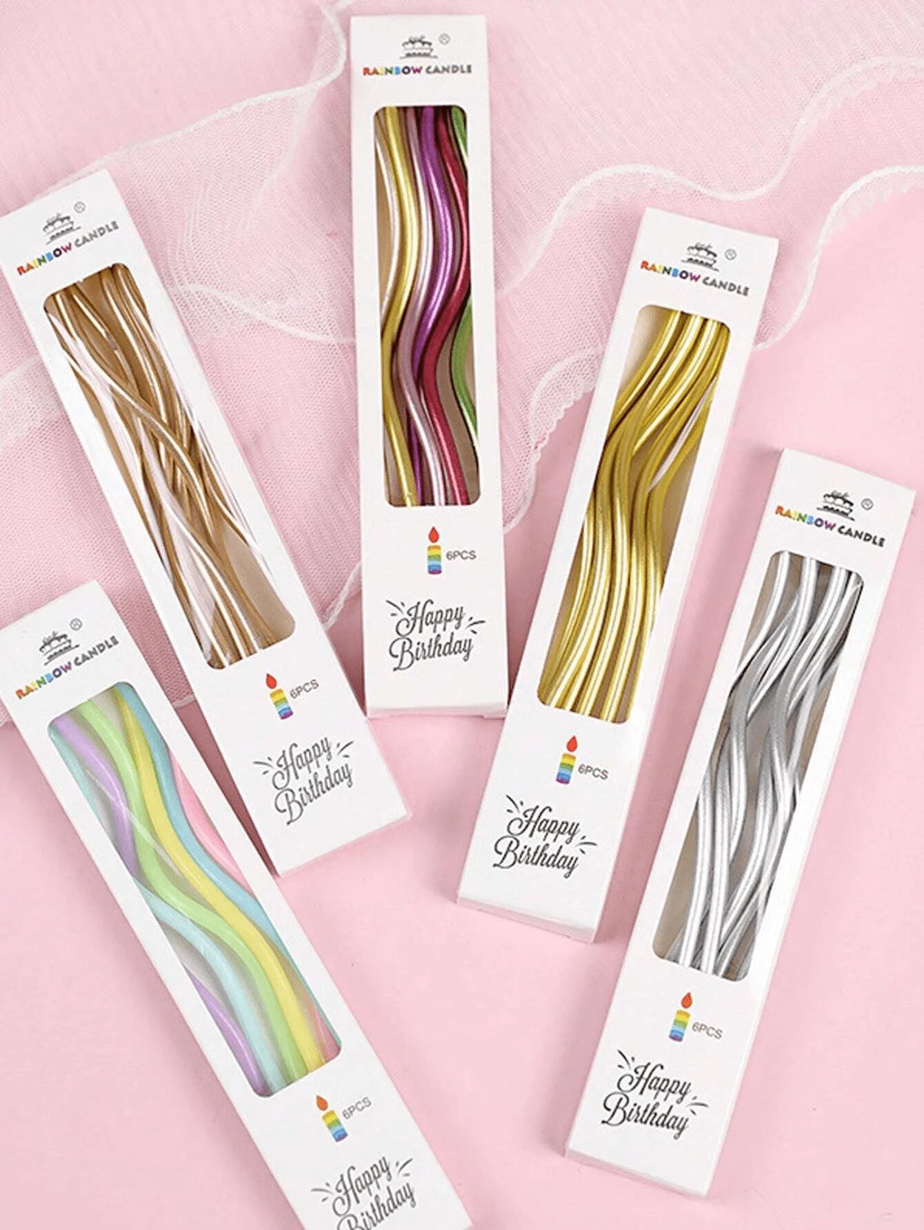 6/12/48pcs/1case Birthday Candles Spiral Cake Candles  Long Thin Cake Candles For Wedding Party And Cake Decoration