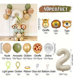 40 pieces new jungle retro animal balloons for kids birthday number 12345  party decoration set with digital columns Tiger Lion