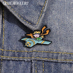 Cartoon Boy & Fox Plane Airplane Pilot Enamel Pins Fairy Tale Characters Brooches Bags Lapel Badge Jewelry Gift for Kids Friends