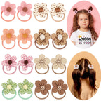 8/10Pcs Boutique Childrens Hair Ties with Flowers, Hair Bow Ties for Girls, Elastics Ponytail Holders Pigtails Rubber Band