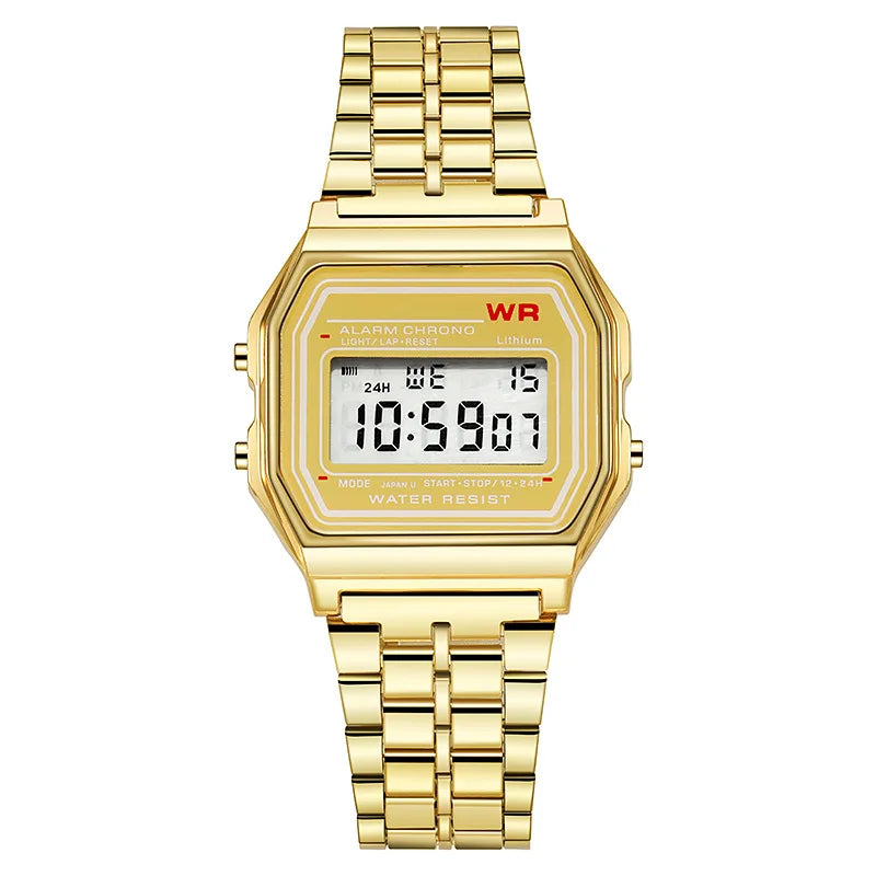 Rose Gold Digital Sports Watch – Retro Electronic Wristwatch