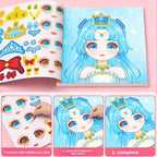 Stickers Book Handicrafts Creative Kids Stickers 15 Pages Toy Puzzle Reusable for Girls Cartoon Princess Make A Face Stickers