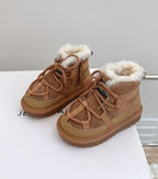 2025 New Winter Children Snow Boots Genuine Leather Warm Plush Toddler Boys Shoes Non-slip Fashion Baby Girls Boots 1-6 Years