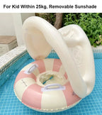 Baby Swim Ring Inflatable Summer Pool Float Seat with Canopy Sunshade Handles Cartoon Swimming Ring for Boys Girls Toddler 40lbs