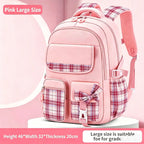 Protecting The Spine Ergonomics Elementary School Students Girls Checkered Backpack Large Capacity Lightweight Waterproof