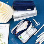Large-Capacity Three-Layer Oxford Cloth Pencil Case with Versatile Functions, Suitable for Both Student and Office Scenarios.