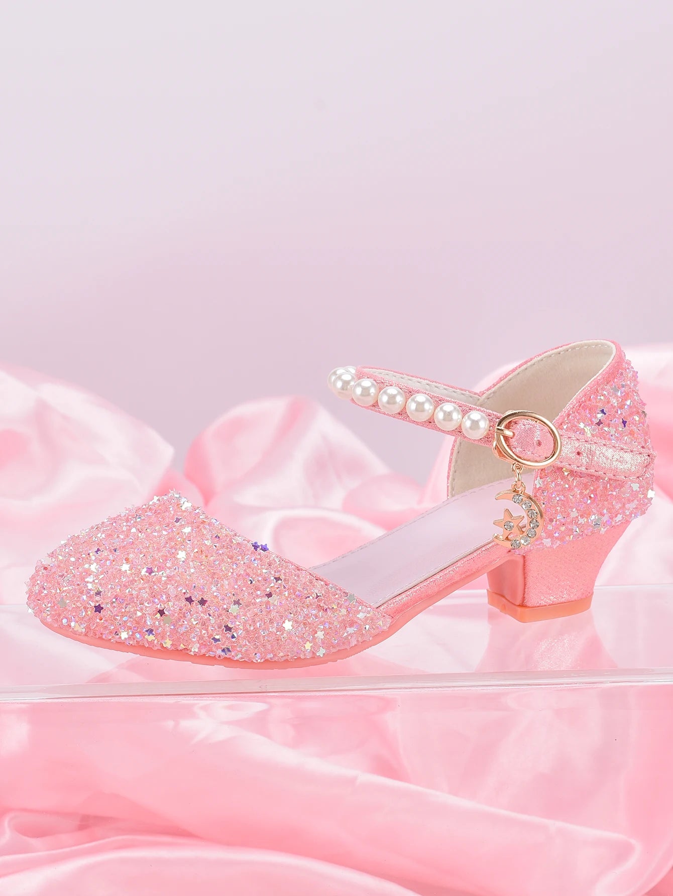 Girls Princess Party Heels Shiny Star Dress Shoes for Kids