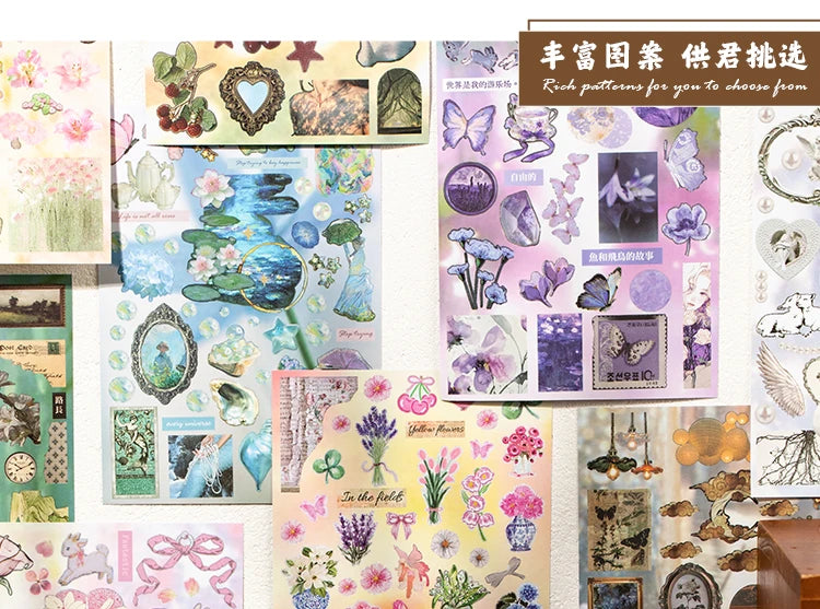TIANZI 30/60 Sheets Cute Die cut Stickers book Retro Cartoon Handmade Scrapbooking Handbook Material Phone Stickers Kids Gift