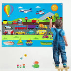 Farm Animals Felt Story Busy Board 4 IN 1 Themed Storytelling Farm Sea Zoo Vehicle Early Learning Interactive Wall Hanging Gifts