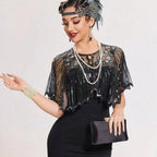1920s Vintage Sequin Fringe Shawl – Elegant Beaded Cape for Women