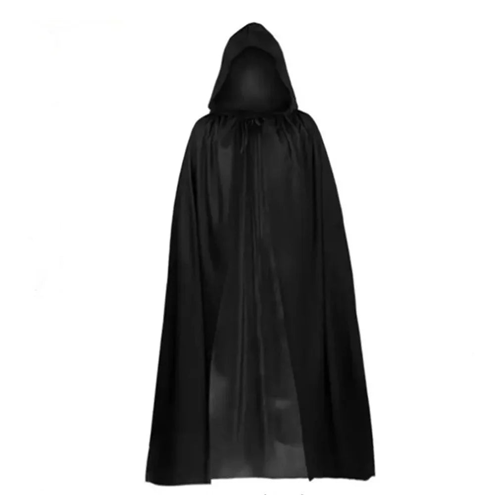 Halloween Cloak Soft Unisex Hooded Black Robe Witch Long Cape Cosplay Costume Prop Party Performance Supplies Holiday Decoration