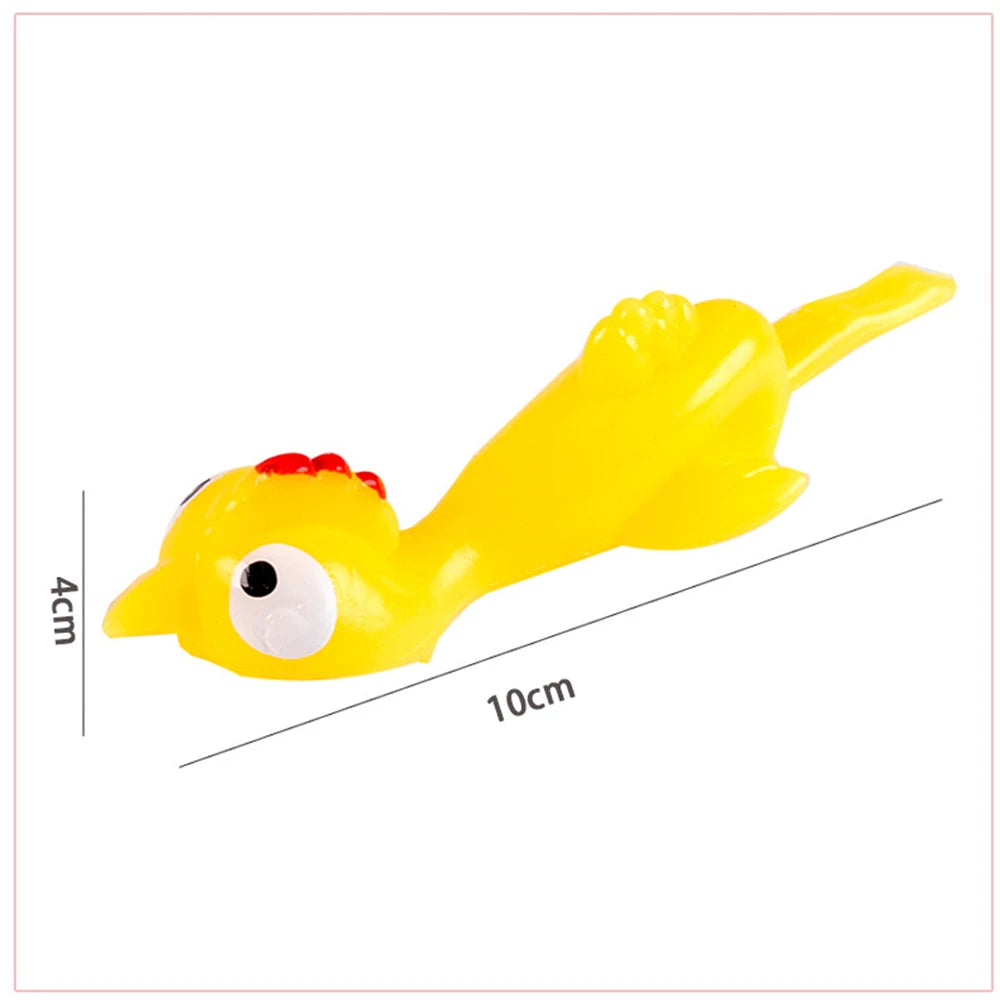 20pcs Novelty Sport Catapulted Ejection Chicken Toy Rubber Prank Flying Toy Slingshot Chicken Finger Toys Turkey Sticky