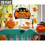 Black Cat Shaped Happy Halloween Wooden Hanging Sign Pumpkin Bat Spider Castle Print Front Door Plaque for Halloween Porch Decor