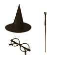 Halloween Wizard Costume Accessory Set Black Witch Hat Round Glasses Magic Wand Cosplay Props for Harry Potter Themed Party Fanc