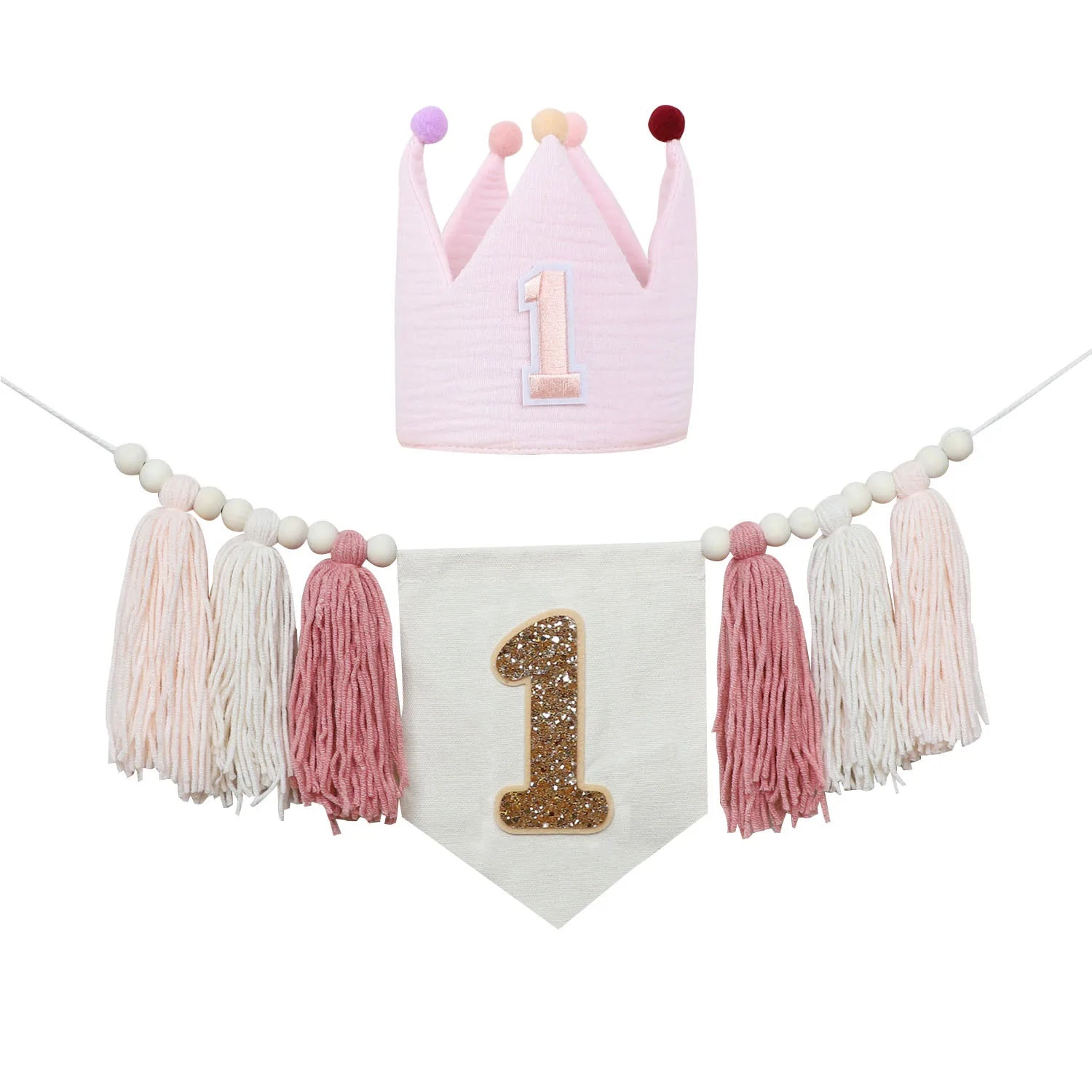 Boho 1st Birthday High Chair Banner Pink Party Decoration For Girl Baby Shower Wall Hangings Decorative For Kids Bedroom