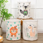 Animal Laundry Toys Organizer Basket Large Cartoon Canvas Barrel Basket Clothes Organizer Kids Toys Basket With Handle