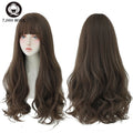 7JHH WIGS Popular Brown Ash Long Deep Wave Hair Lolita Wigs With Bangs Synthetic Wig For Women Fashion Thick Curls Wigs Girl