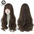 7JHH WIGS Popular Brown Ash Long Deep Wave Hair Lolita Wigs With Bangs Synthetic Wig For Women Fashion Thick Curls Wigs Girl