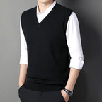 2026 Autumn Winter New Men's Solid Color V-neck Knitted Vest Casual Fashion Warm Sweater Versatile Top