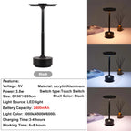 GGbingo Rechargeable Wireless Table Lamp LED Touch Sensor Desktop Night Light Reading Lamp for Hotel Bar Bedroom Decor Light