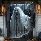 Scary Halloween Curtain Window Banner Horror Hanging Cloth Family Party Decoration Witch Zombie Ghosts Super Terrifying Backdrop