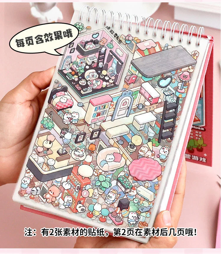 20Pcs Scenes Cartoon Landscape Sticker Book Forest Village DIY 3D Sticker Cabin Scene Pocket Birthday Gift for Kid Child Student