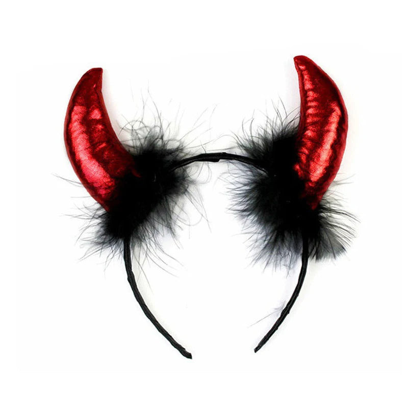Red Devil Horns Headband Horror Animal Headpiece Cosplay Demon Halloween Party Costume Accessories Magic Wand Xmas Gifts