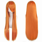 80cm Long Synthetic White Purple Cosplay Wigs Green Hair Straight Silver Wig Pink Hairpiece Lolita Wig with Bangs