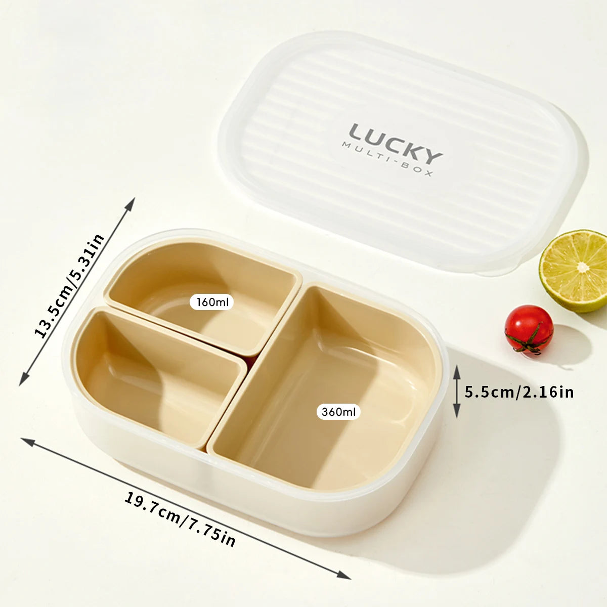 WORTHBUY Outdoor Portable Sealed Divided Food Container Detachable 3 Grids Plastic Lunch Box For Kids Student Microwave Safe