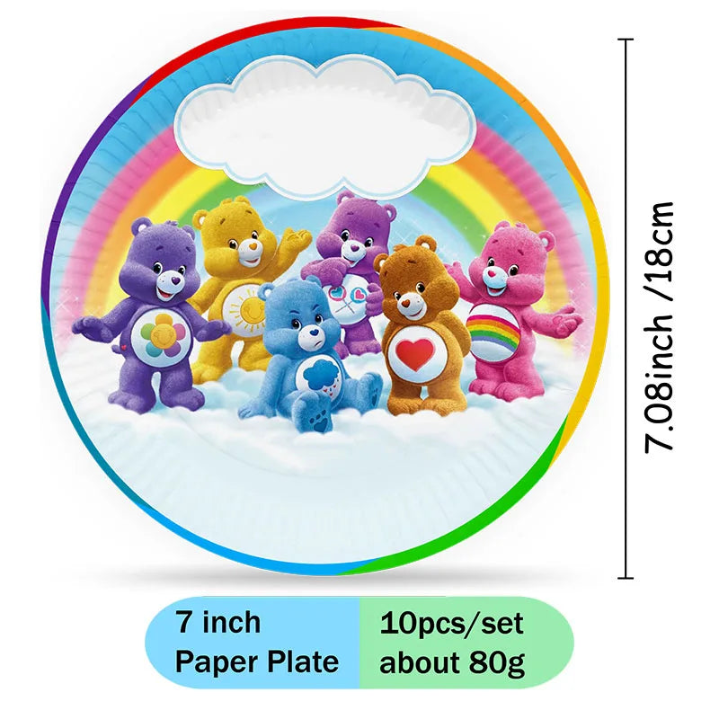 Care Bear Party Supplies Disposable Plate  Napkin Tablecloth Cake Topper Gifts Bag Kids for Birthday Party Decorations Set Gifts
