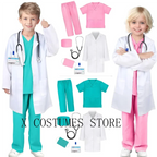 Kid's Doctor Cosplay Nurse Costume Nurse Suit Doctor's V Neck Surgical Suit Boys Girls Halloween Party Epidemic Role Clothing