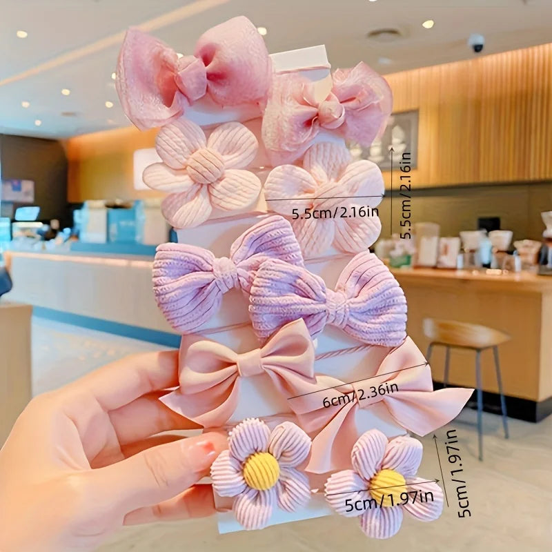 10 Pieces Of Cute And Sweet Style Bow Flower Design, Strong Elasticity, Does Not Damage Hair, Suitable For Ponytail Hair Accesso
