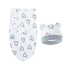 Baby Blanket Hat Set Cartoon Printed Cotton Newborn Swaddle Adjustable Infant Blankets Wraps Applicable All Seasons 0-6 Months