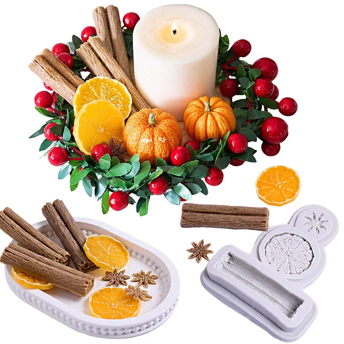 Autumn Candle Silicone Mold DIY Handmade Lemon Cinnamon Star Anise Nuts Pumpkin Molds Plaster Resin Chocolate Cake Decor Supplie