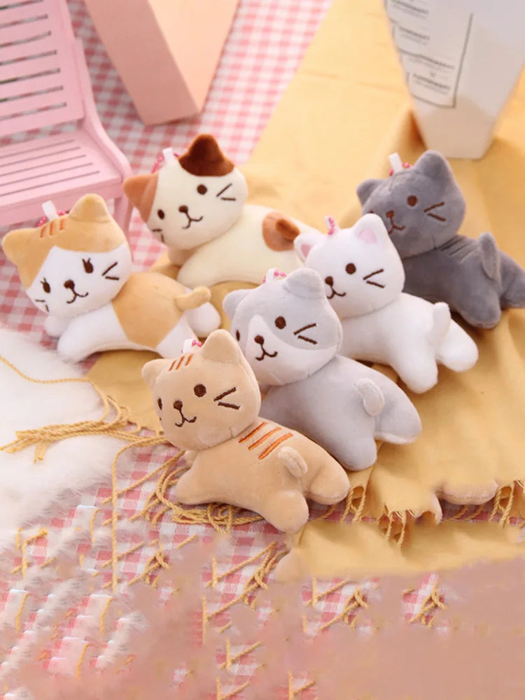 Cartoon Cute Six-Color Tilt Head Lying Plush Toy Cat Kitten Doll Backpack Pendant Decoration Christmas Halloween Gift Preferred