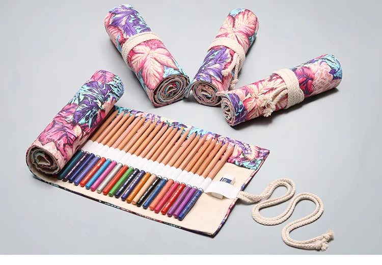 12/24/36/48/72 Hole Colorful Cloth Pencil Case Stationery Cosmetic Pencil Storage Bag Pencil roll School Supplies 050045