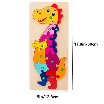 Wooden Puzzles for Kids Number, Dinosaur & Animal Jigsaw Toy