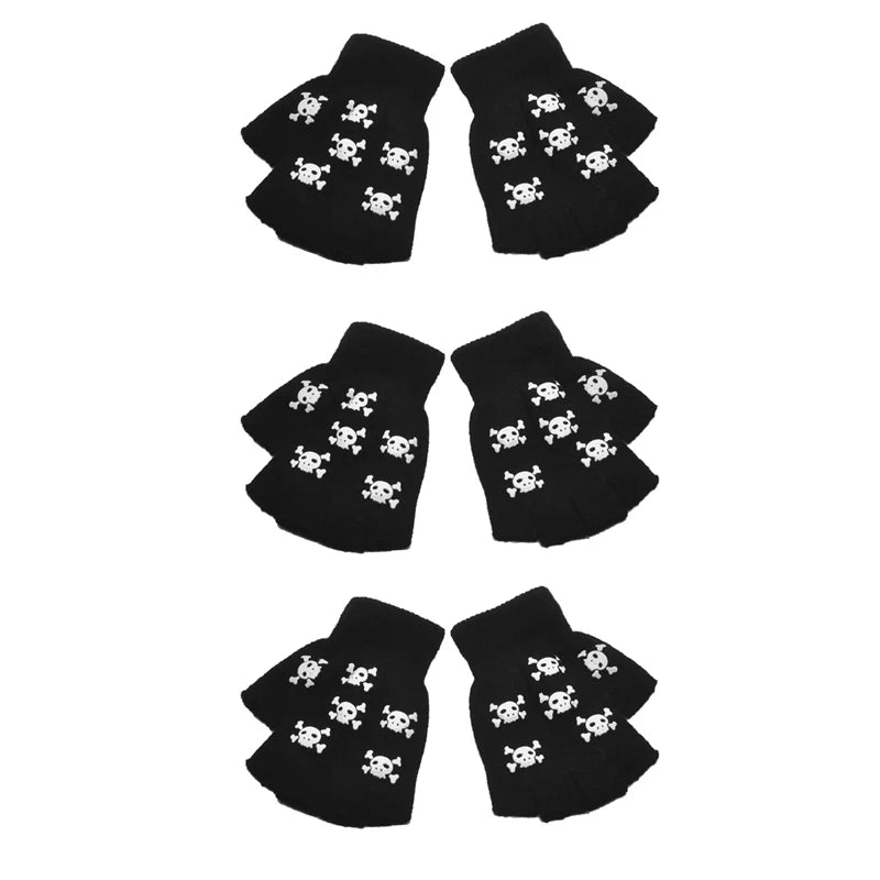 New Punk Gloves Unisex Halloween Skeleton Skull Half Finger Gloves Glow In The Dark Fingerless Stretch Knitted Winter Mittens