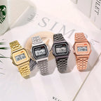 Rose Gold Digital Sports Watch – Retro Electronic Wristwatch