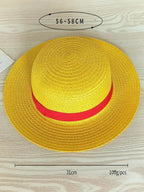 Brdwn Unisex Flat Straw Hat Neck String Cosplay Japanese Cartoon Props Hat