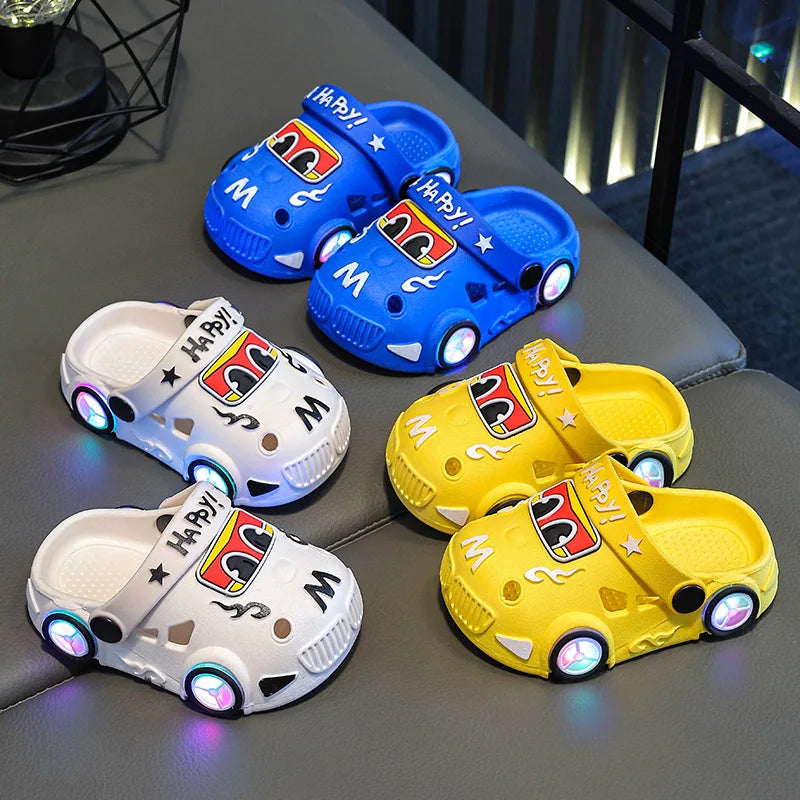 New 2026 Kids Glowing Slippers Summer Outdoor Two-Way Wear Anti-Slip Cute Small Children Sandals Boys Slip-On Home Slippers