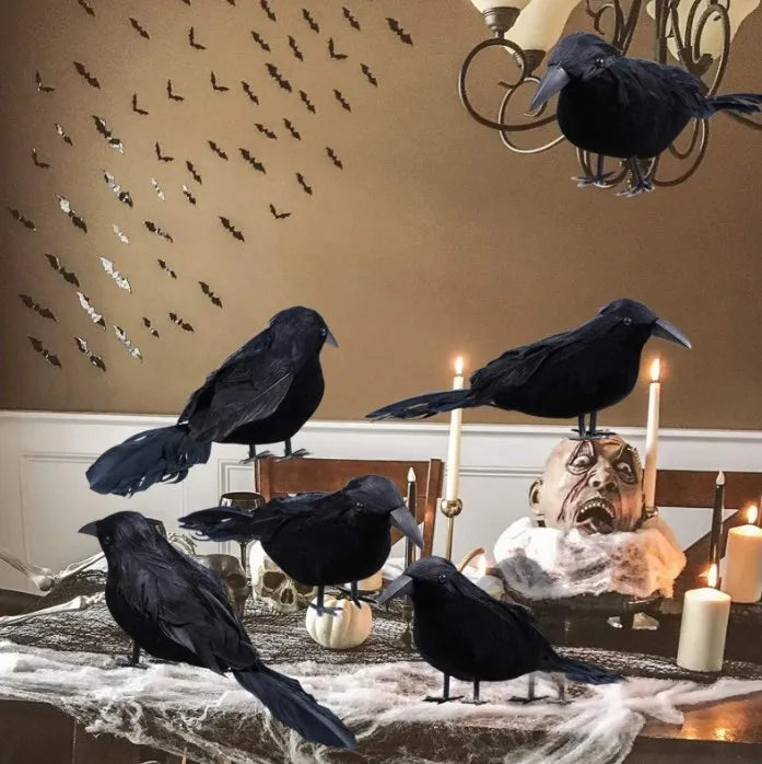Realistic Artificial Crows Party Ornament Halloween Decorations 2023 Halloween Party Props Horror Crow Decoration 6pcs