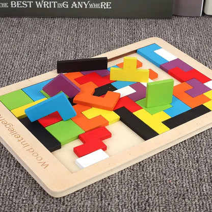 Wooden 3D Tangram Blocks Puzzle Montessori Brain Teaser Toy