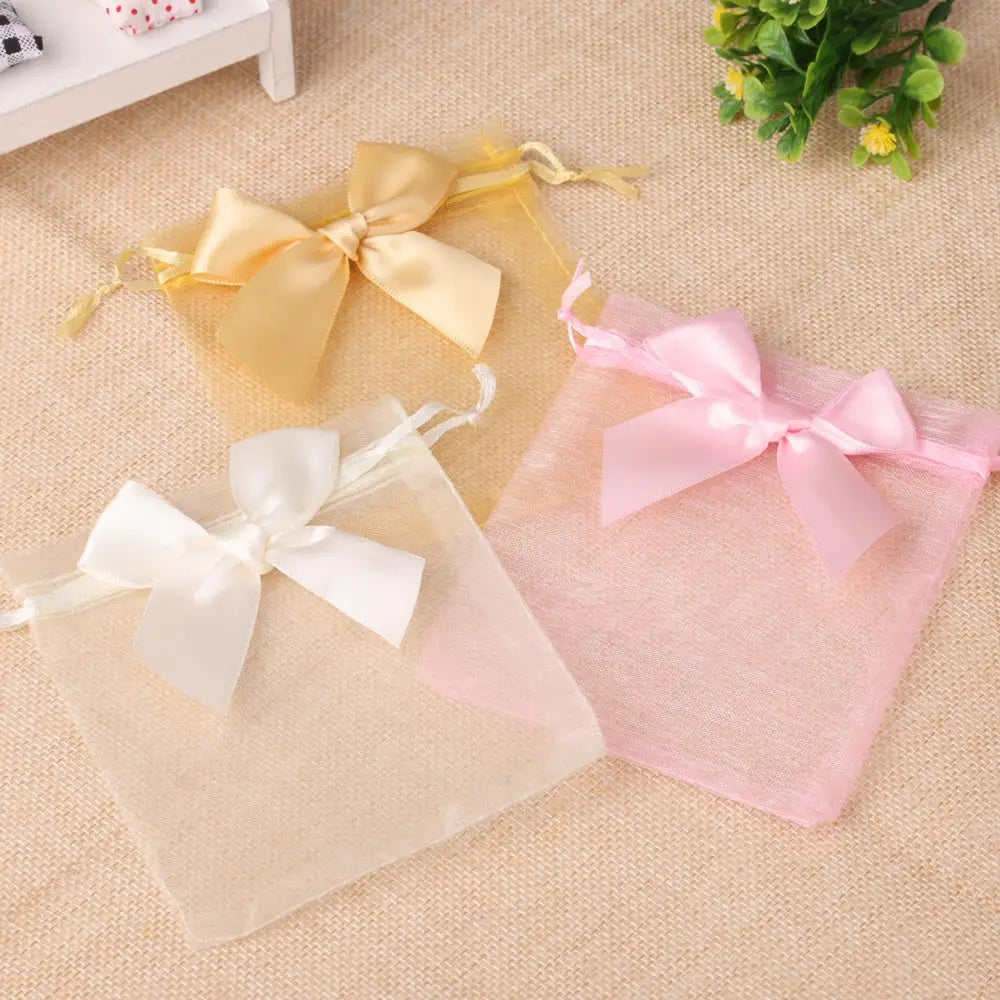 10pcs/20pcs 9x12 10x15 13x18cm New Design Bow Organza Bags Jewelry Candy Packing Bag Wedding Party Gift Storage Drawstring Pouch