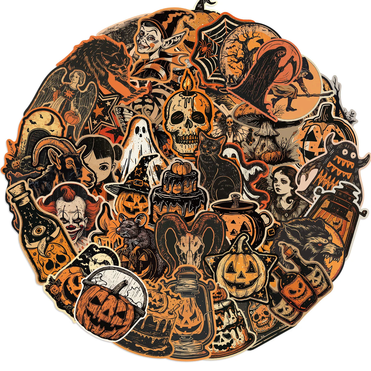 50PCS Retro Halloween Graffiti Stickers Aesthetic Phone Bike Wall Scrapbook Motorcycle Waterproof Sticker for Kids Toys Gifts