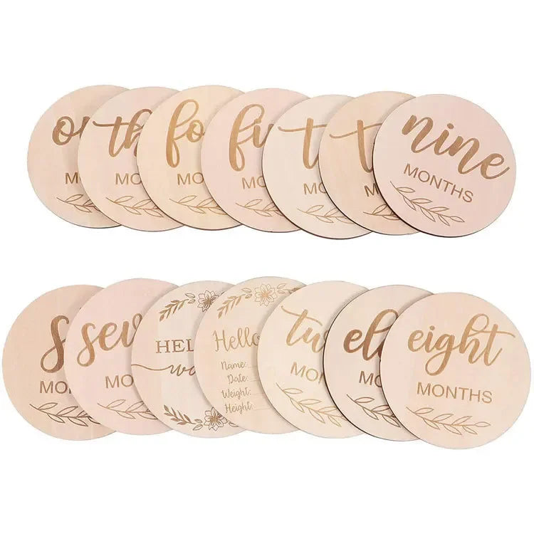 Wooden Wood Chip Month Souvenir Card Baby Growth Milestone Double Sided Laser Engraved Wooden Chip Newborn Photography Props