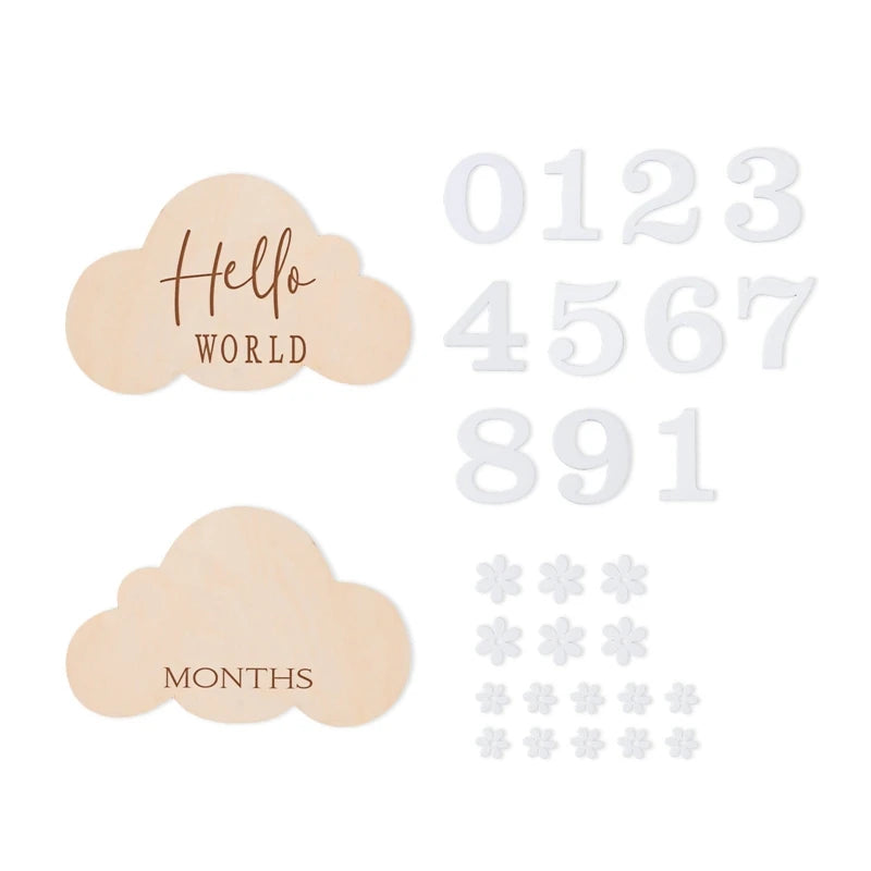 Wooden Baby Flower Shape Milestone Card Monthly Memorial Card Newborn Birthday Photography Accessories For Baby Birth Gift